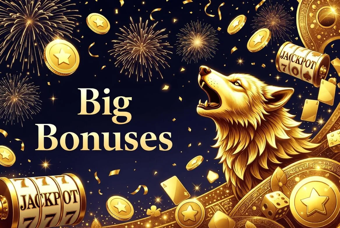Wolf Winner free spins and the four-deposit welcome package shown in the cashier
